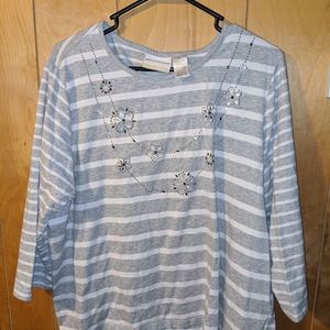 Gray and white striped Alfred Dunner long sleeve